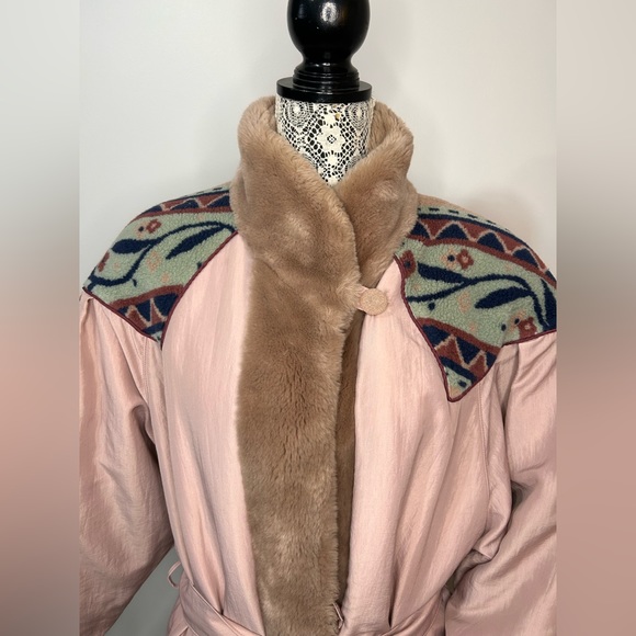 Vintage Luba Paris full length faux fur trim fleece detail lined trench coat - Picture 3 of 16